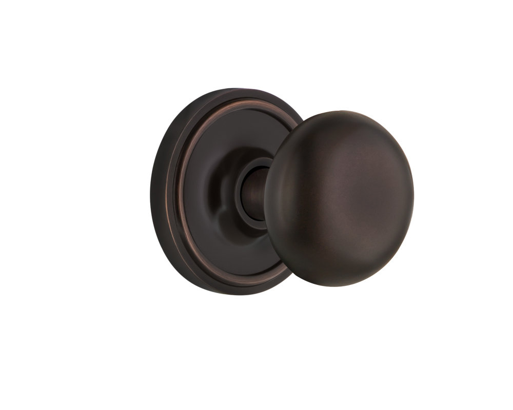 New York Door Knob with Classic Rosette, Timeless Bronze, 2-3/4”
