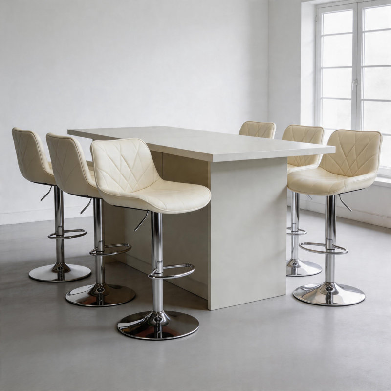 Modern Counter Height Adjustable Swivel Bar Stools (Set of 6), Cream