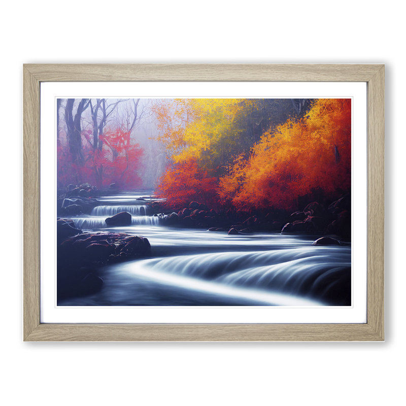 Vibrant Forest Stream - Framed Print, 25cm H x 34cm W x 2cm D, Oak