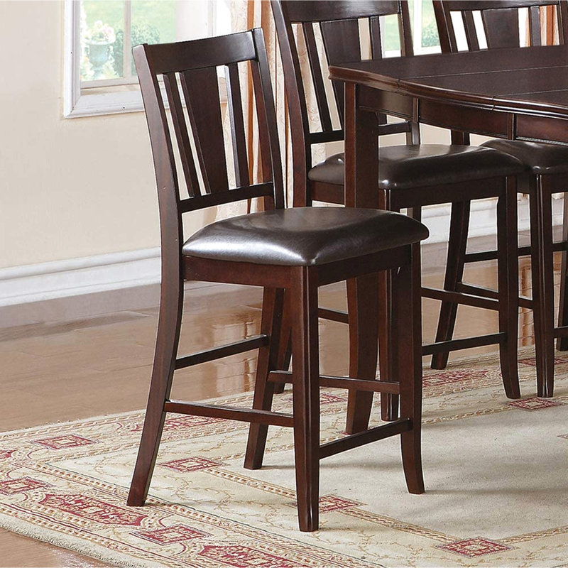 Chaises modernes à hauteur de comptoir, 2, siège en similicuir brun noyer, bois d'hévéa, coussin de chaises de salle à manger uni transitionnel