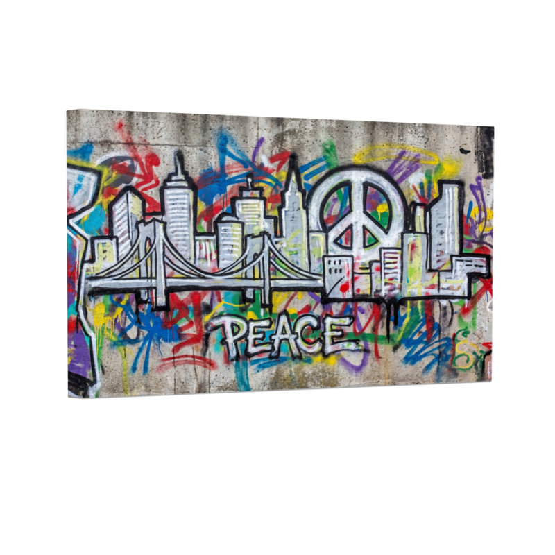 Symbole de paix de la mode, impression de graffiti de paysage urbain, H 24 po x l 36 po