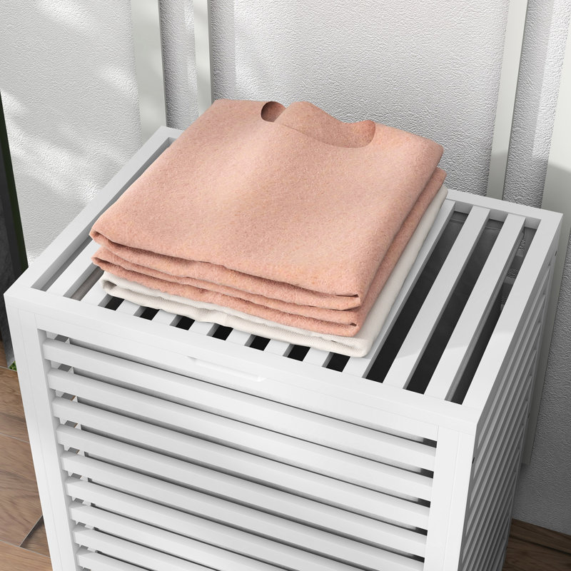 White Laundry Hamper With Lid And Removable Lining, 19.75x14.25x23.5 Inches, Space For Tidy Clothing Basket Inner Sleeve, White, Neat Organization