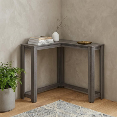 Table console d'angle en bois gris de 91 cm (36 po)