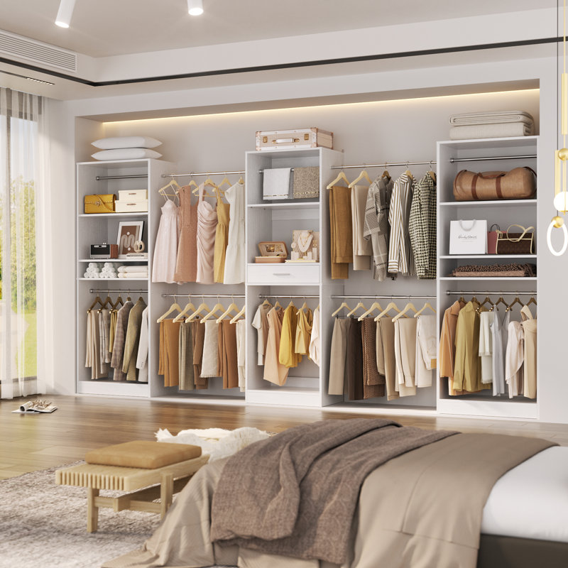 Large Wood Closet System for Hanging Clothes, White