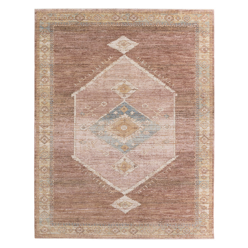 Tapis rouge / rose à médaillon Label J Azara STN05 (9 pi 6 po x 13 pi 2 po), Rectangle 13 pi 2 po x 9 pi 6 po