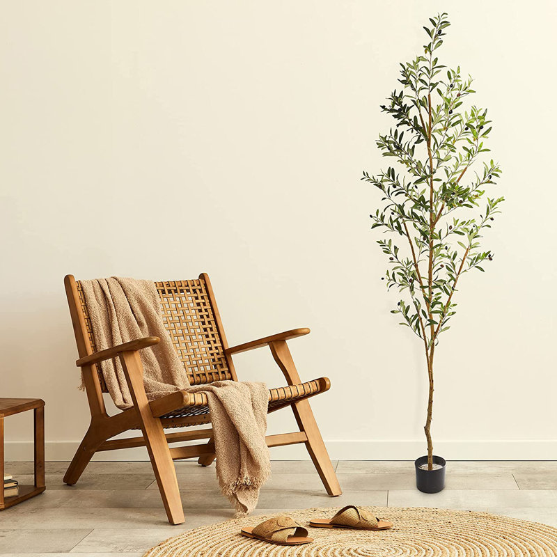82'' Faux Olive Tree Tree in Planter, 77 inch