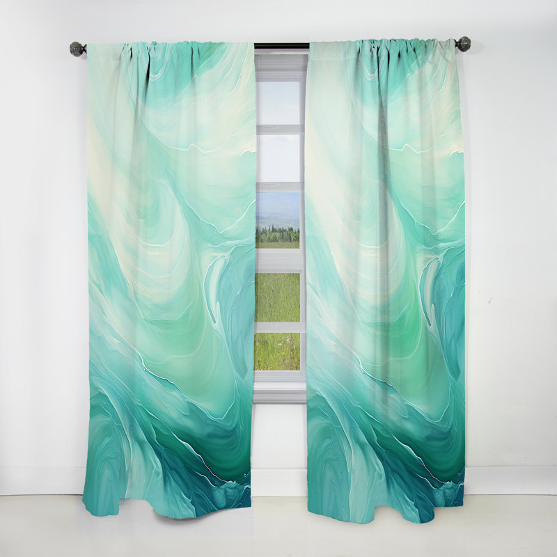 Britlynn Teal Storm And Wave Expression I - Nautical Velvet Curtain - Room Darkening - 1 panel, 52" W x 108" L
