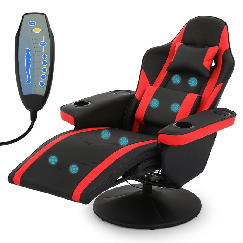 Gray Faux Leather Recliner Gaming Chair with Bluetooth Speakers