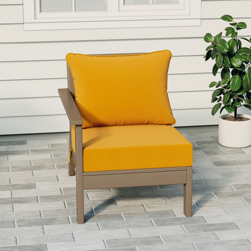 Deep Seating Left Arm Chair With Cushions, Yellow, Light Brown