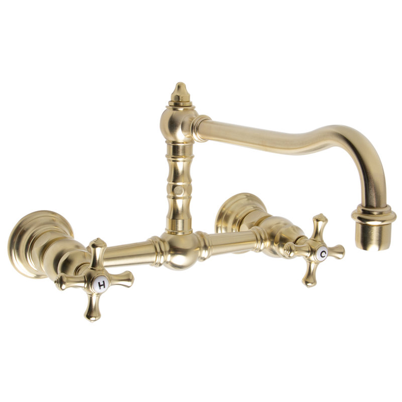 Proper Double Handle Kitchen Faucet, Satin Brass
