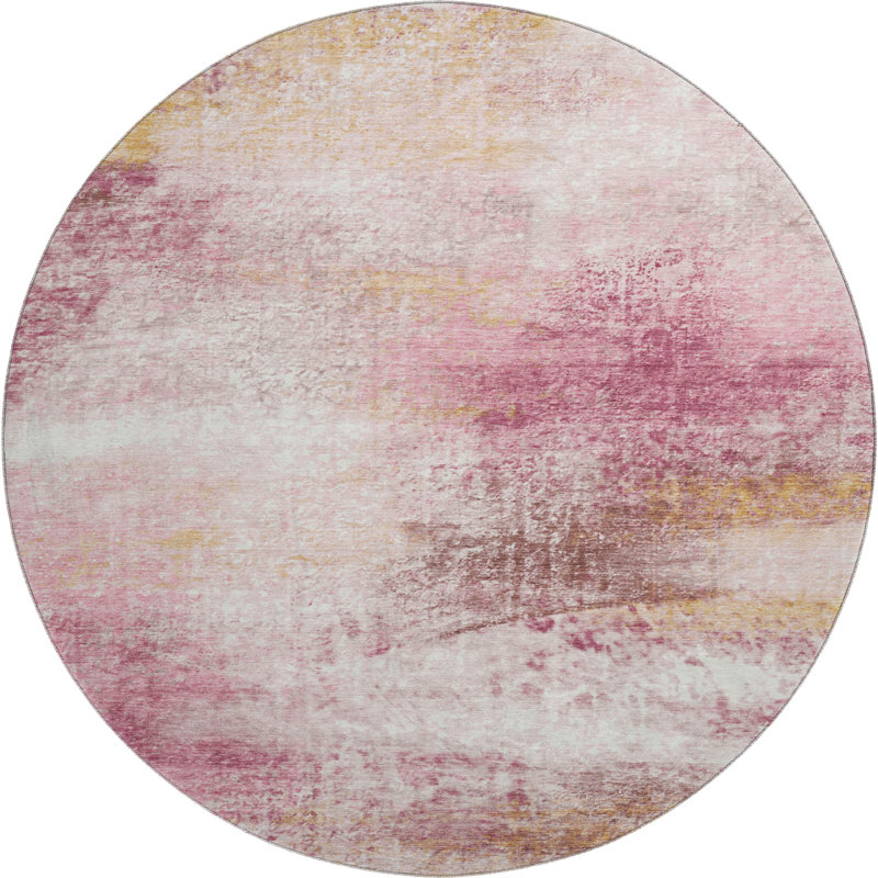 Premium Machine Washable Mayfield AMF2402 Abstract Rug, 8' Round, Blush