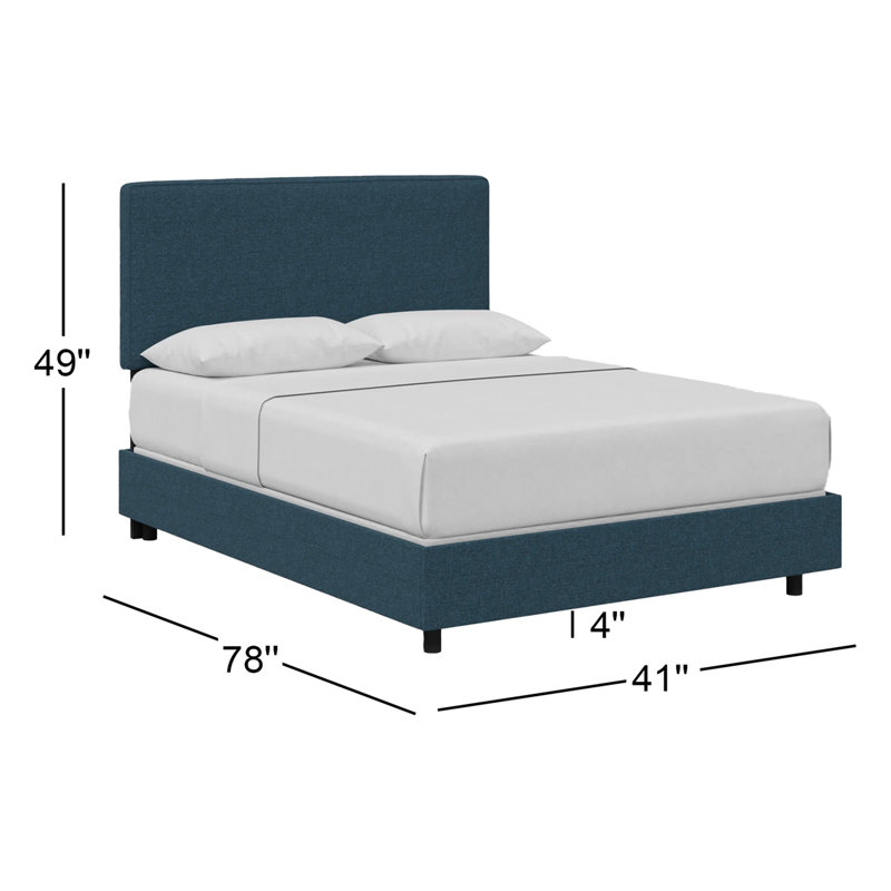Lit tapissier standard en coton Marquise, Lit simple, Lin texturé bleu marine Zuma