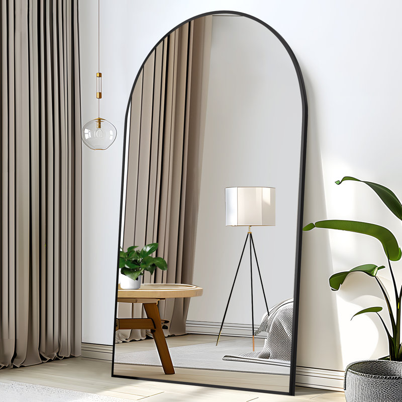 Miroir mural pleine longueur en métal avec support intégré Jahel, 71 po x 39 po, Noir
