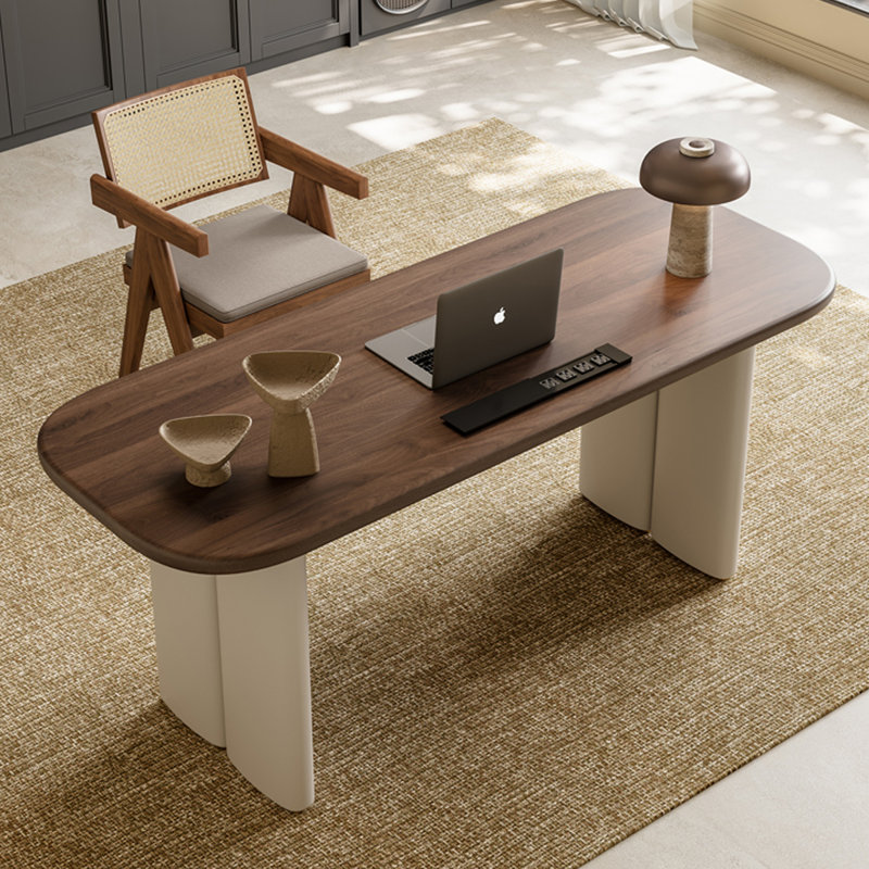 Bureau rectangulaire brun et blanc en bois manufacturé, H 29,53 po x l 62,99 po x P 27,56 po