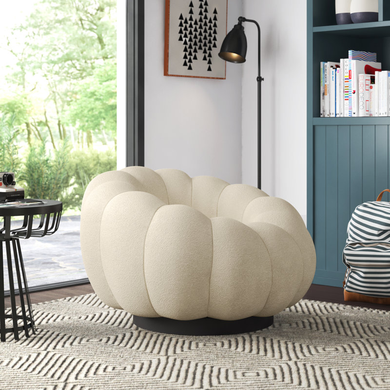 Humberto Upholstered Swivel Accent Chair, White 100% Polyester