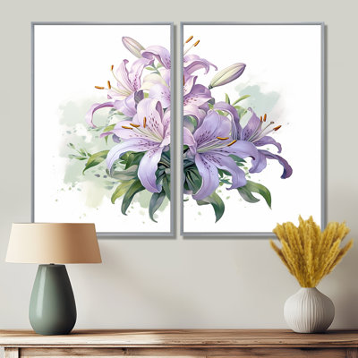 Mauve et vert lys symphonie I - art mural traditionnel blanc 2 panneaux