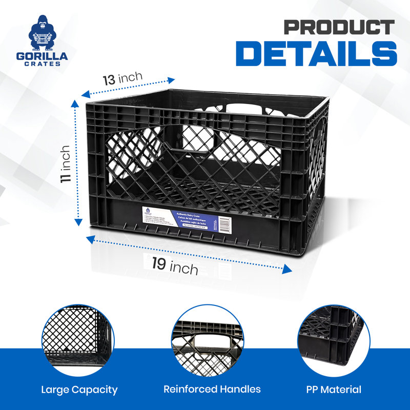 Gorilla Crates: Caisse à lait: solution de rangement polyvalente 24 pte - 13 x 11 x 19 po, rangement empilable, bac en plastique robuste, poignées intégrées