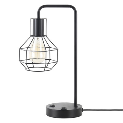 Lampe de table industrielle en métal avec double cage USB et prise CA