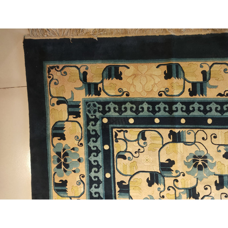 Vintage Open Field Floating Floral Medallion Peking Large Size Chinese Rug