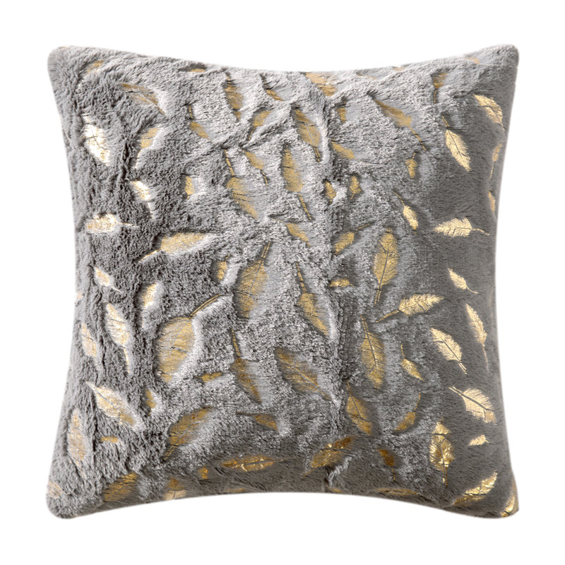 Faux Fur Reversible Throw Pillow, Gray, 16" H x 16" W x 4" D