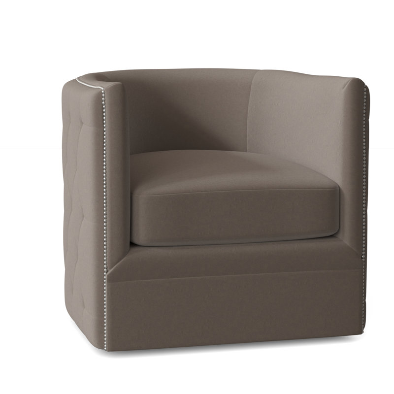 Palazzo 31.5" Wide Tufted Top Grain Leather Swivel Down Cushion Barrel Chair, Nickel, Light Grey Leather 202-010