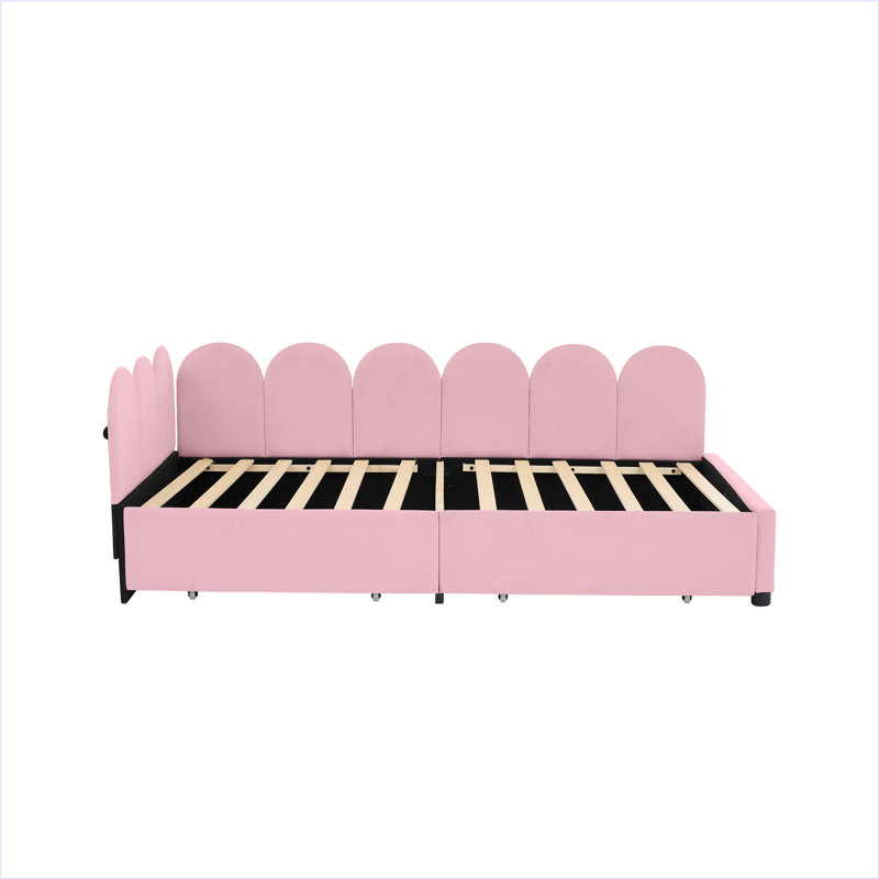 Canapé-lit en velours avec tête de lit en tissu doux, Rose, Simple