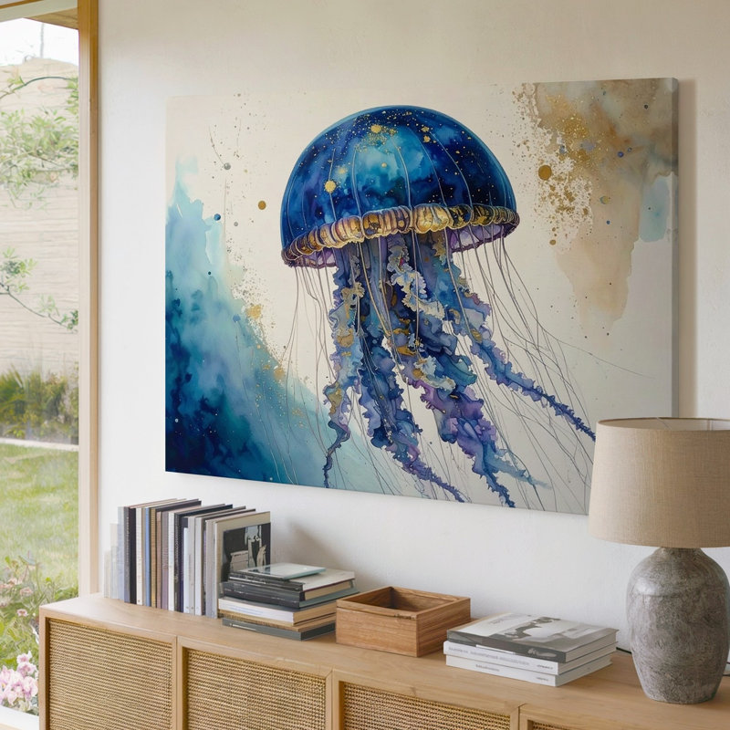 Toile Art mural méduse galactique aquarelle, H 9 po x l 12 po