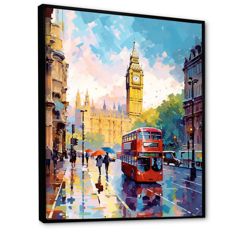 Vintage London UK Scenery - Cityscapes, impression d'art mural, H 32 po x l 24 po x P 1 po, Cadre flottant noir