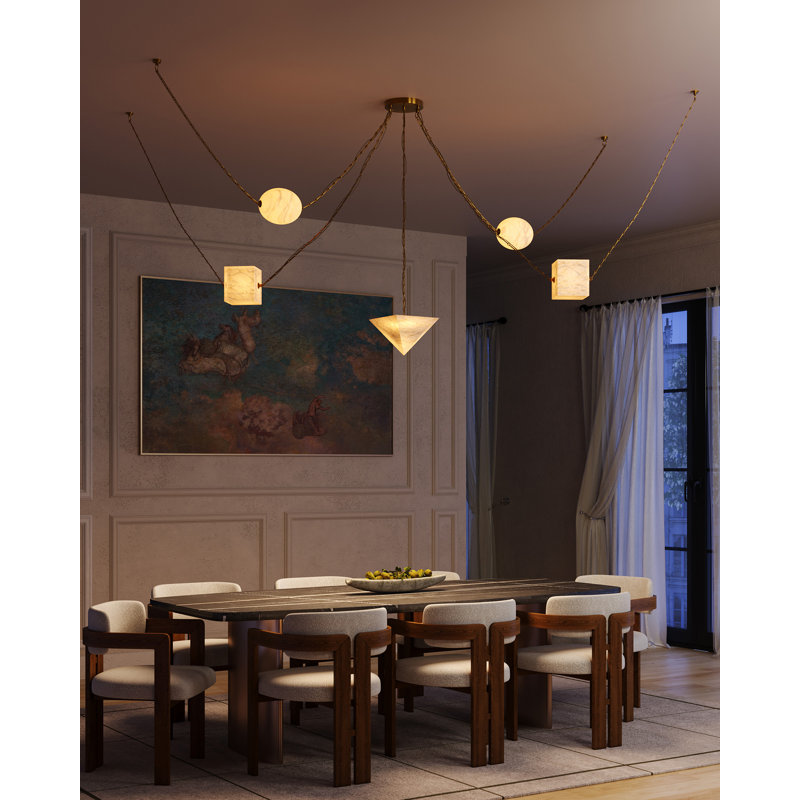 Mineral 5-Light Brass dimmable LED Chandelier, Brass, Alabaster