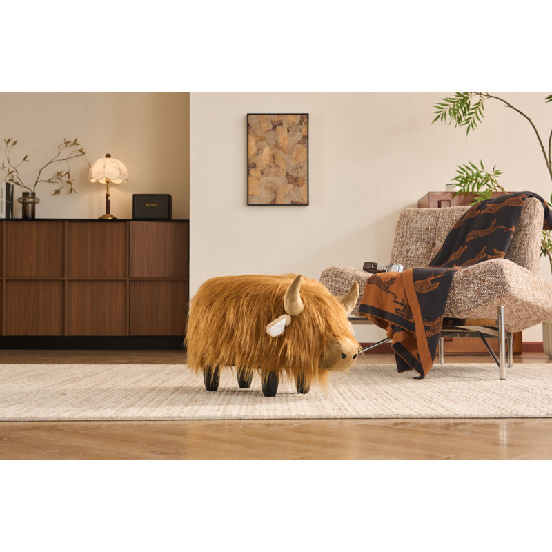 Tabouret ottoman en forme de vache des Highlands - Meuble pour chambre d'enfant, salle de jeux ou salon, Brown