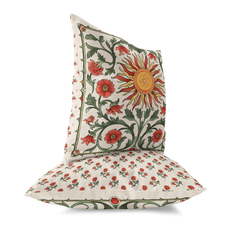 Solar Elegance  Square Throw Pillow, 16"H x 16"W, Green/Red