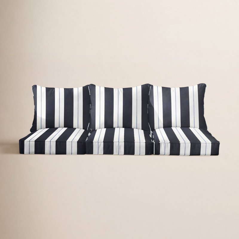 Deana Indoor/Outdoor Sunbrella Seat/Back Cushion, Navy Stripe Sunbrella®, 22.5" W x 22.5" H