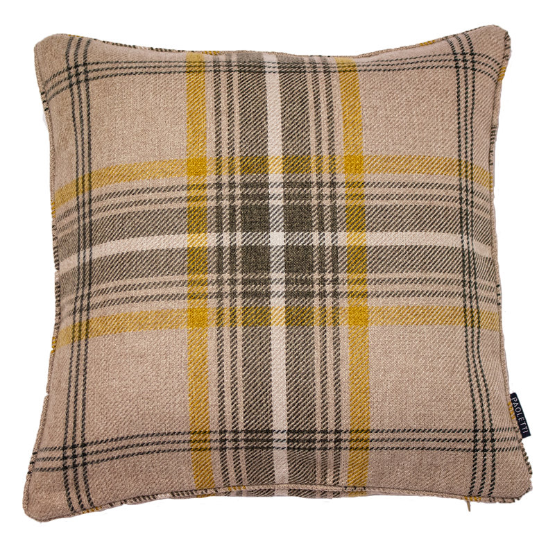 Aviemore Plaid Square Throw Cushion, Ochre Yellow