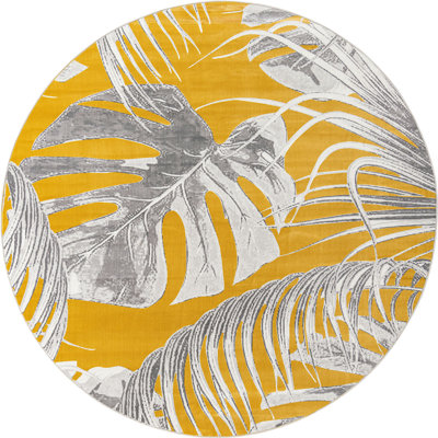 Tapis champêtre et floral de couleur or et beige