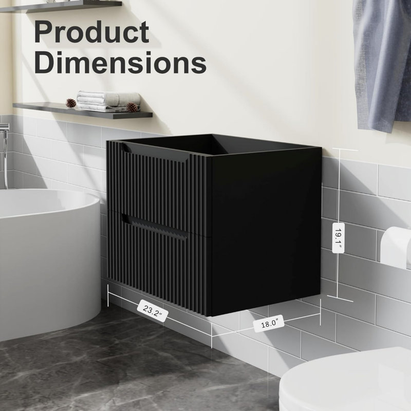 Armoire de salle de bain flottante, armoire murale pour salle de bain, Noir, H 19 po x l 23,62 po x P 18 po
