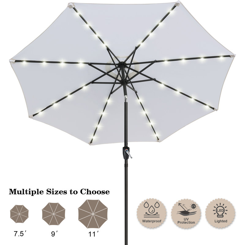 Parasol de marché éclairé Caerphilly, Gris clair, H 96,5 po x l 125,9 po x P 125,9 po