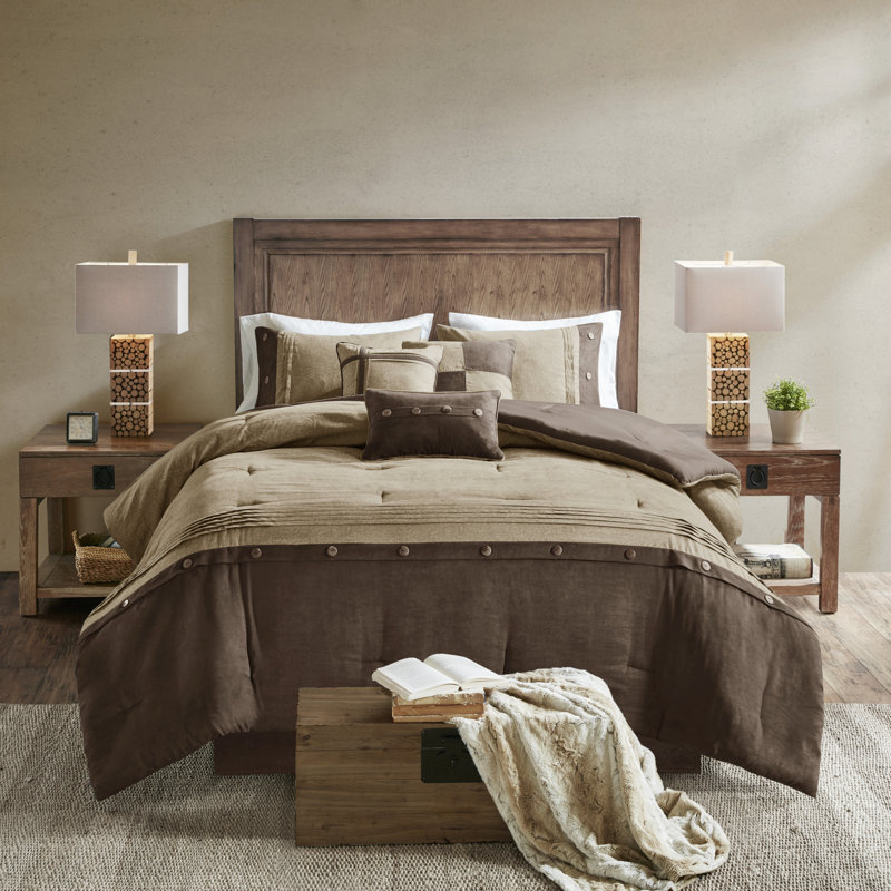 California King Brown Faux Suede Comforter Set