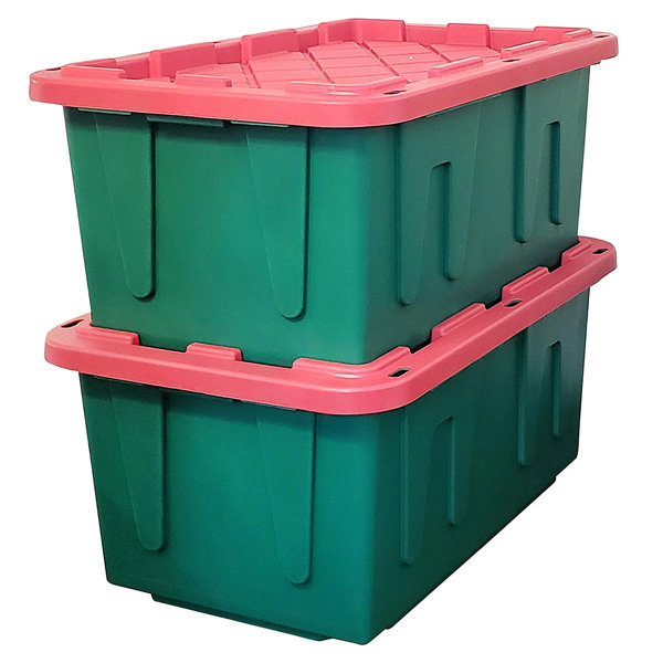 PP Storage Box, Industrial Tote Bin with Lids and Latching Buckles, Stackable Camping Storage Container for Shoes, Storage Room, Toys, Garage Green