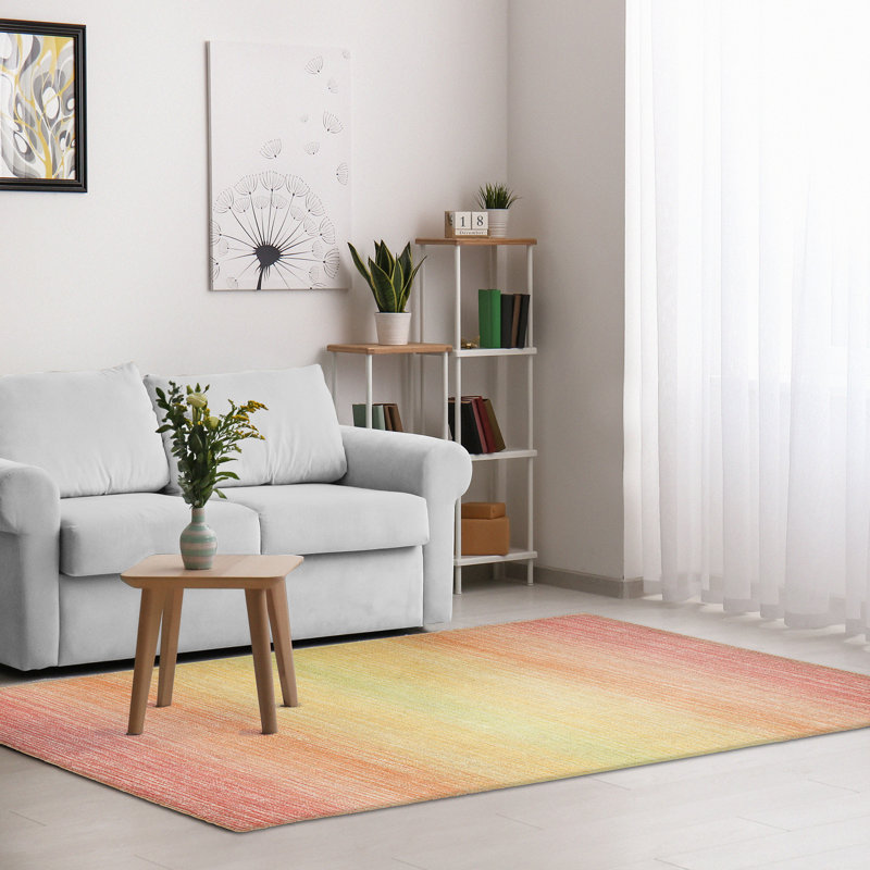 Tapis orange / vert / rouge en laine tissé à la main Groggan, Rectangle 7 pi 6 po x 9 pi 6 po