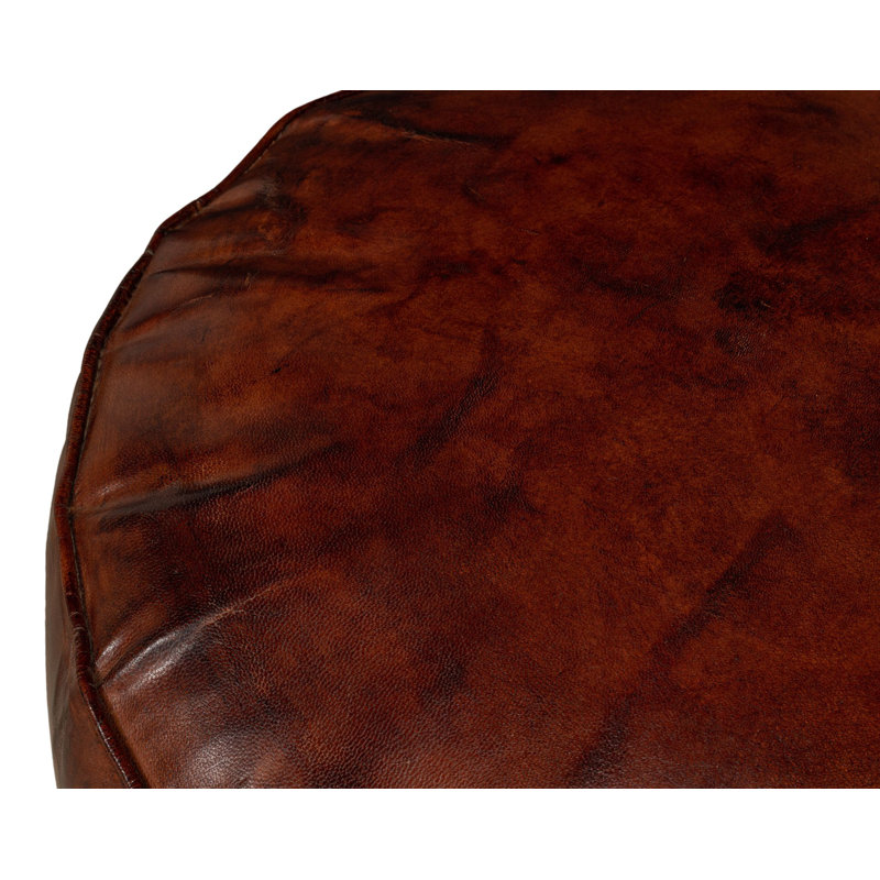 Pouf en cuir Pryce Soccer Ball, Cuir véritable brun