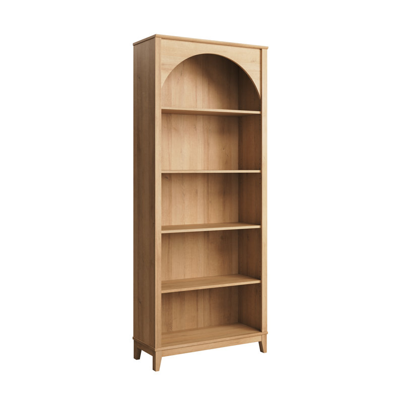 Eshman Engineered Wood Arched Bookcase with Storage for Home Living Room, Brown, (5 Shelves) 78" H x 32" W x 13" D