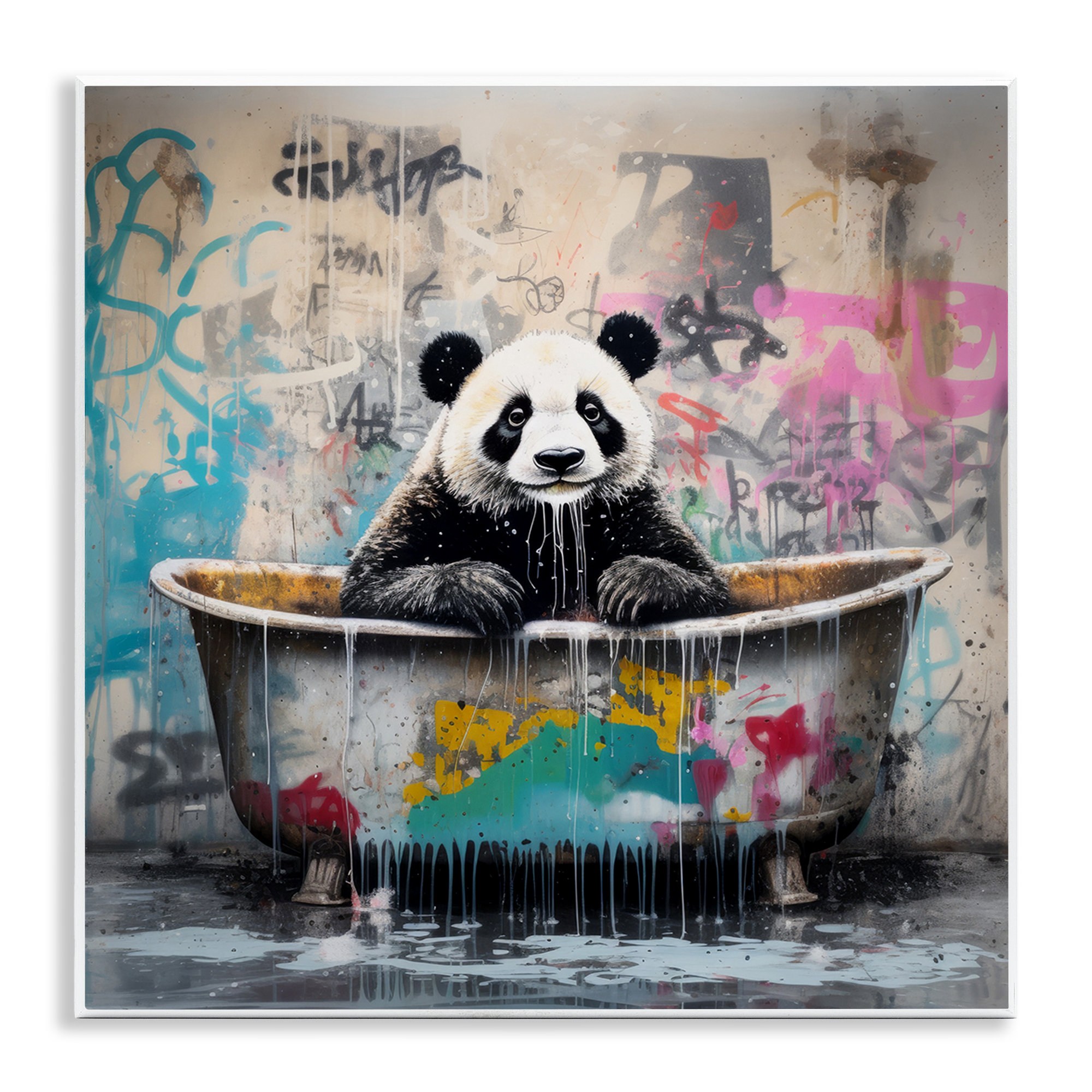17 Stories Graffiti Bathing Panda Wall Plaque Art by Lazar Studio | Wayfair