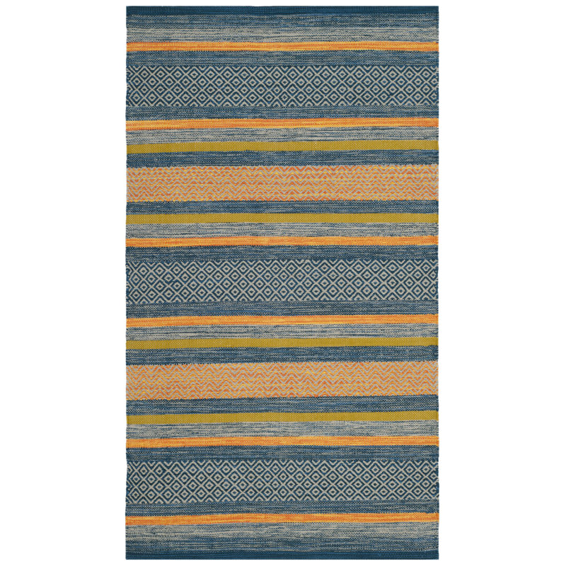 Gaillard Hand Woven Cotton Striped Rug, Rectangle 2'6" x 4'