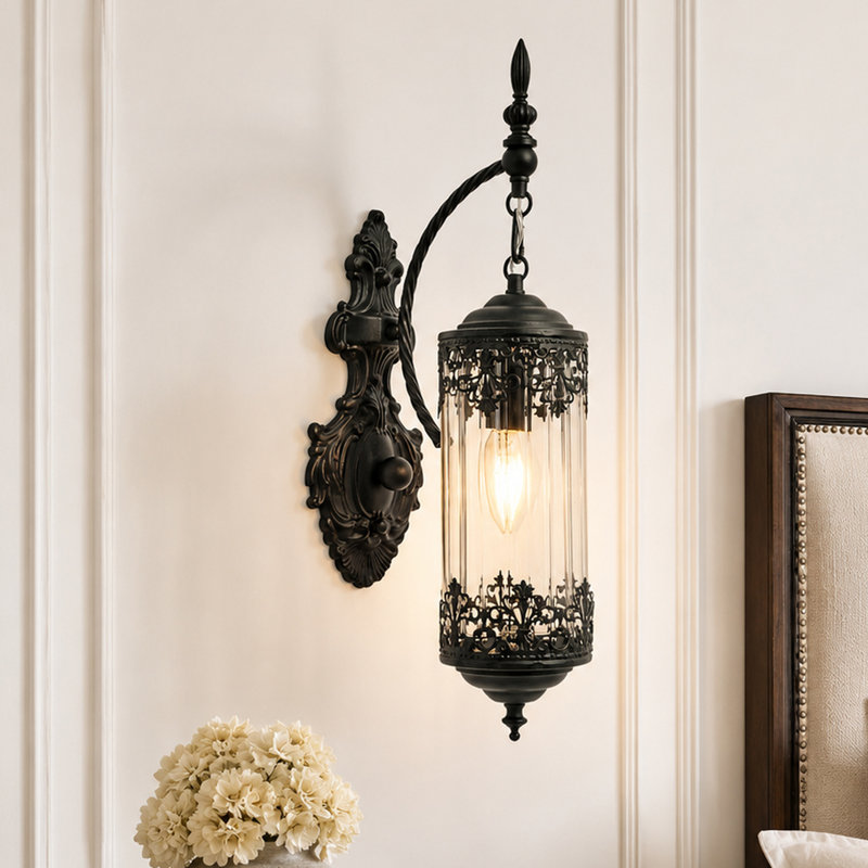 Appliques murales en verre de style gothique rustique, Clair, Noir mat, 1