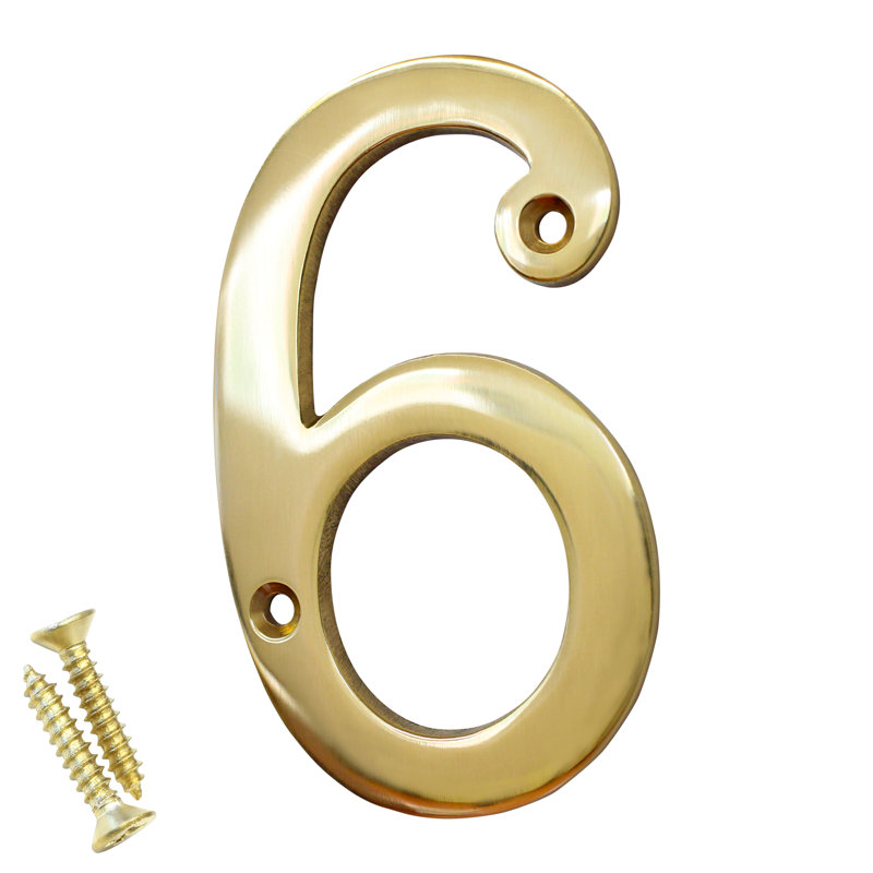 Numéro de maison 4 po, 6, Laiton poli
