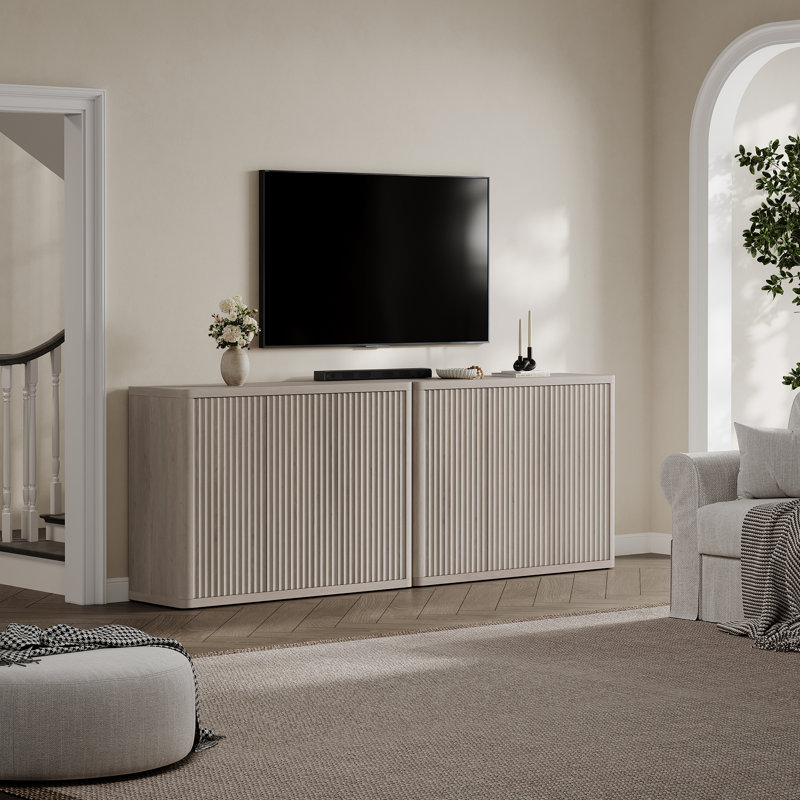 Cesiro 46.65'' W Sideboard With 3 Fluted Doors And Adjustable Shelves, White Alder