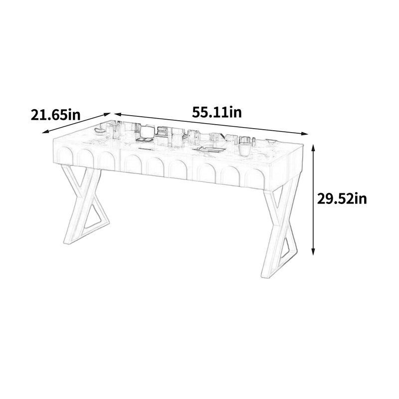 Bureau distinctement sophistiqué, H 29,52 po x l 55,11 po x P 21,65 po