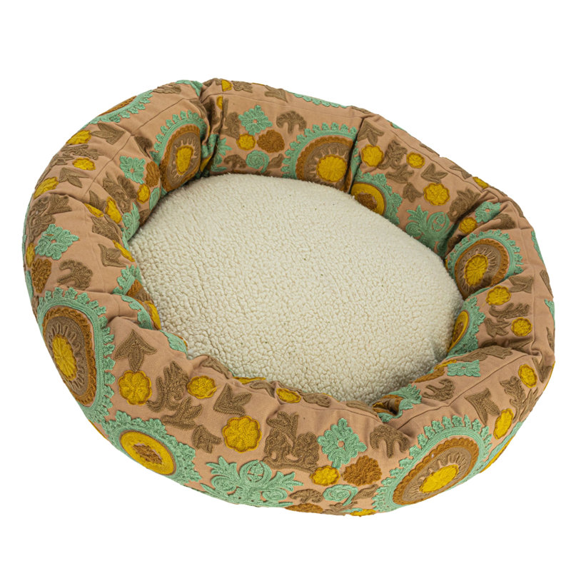 Lit rond rond en coton et sherpa avec housse amovible, Vert / menthe