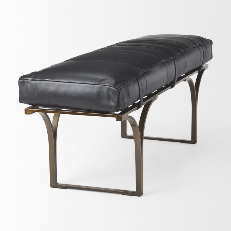 Magnolia Upholstered Bench, Black Genuine Leather