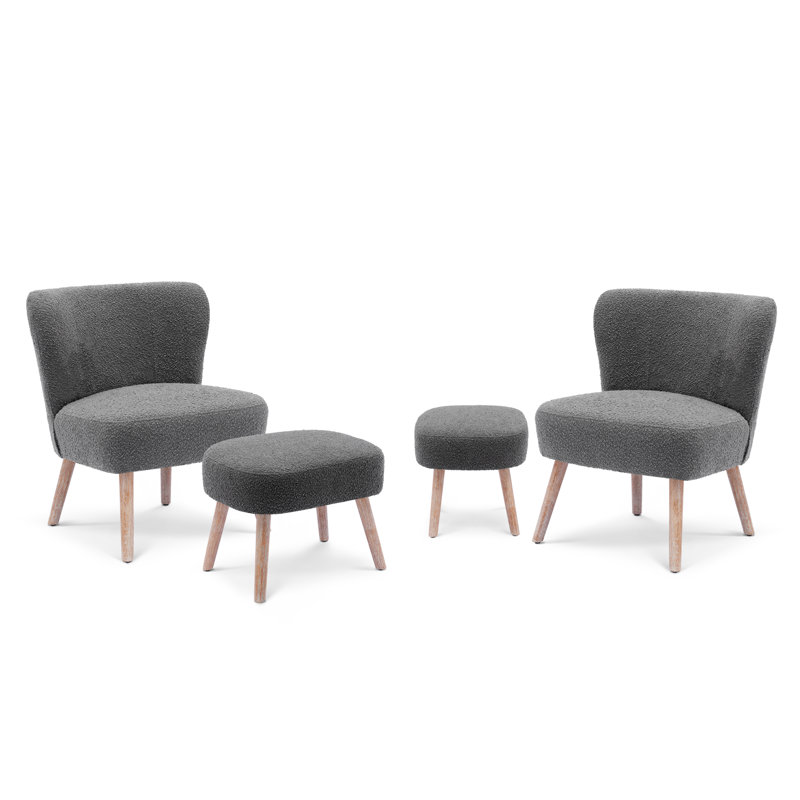 Upholstered Side Chair with Ottoman, Gray Polyester Blend